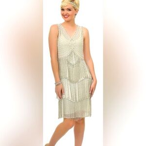 Unique Vintage Metallic Fringe Midi Dress